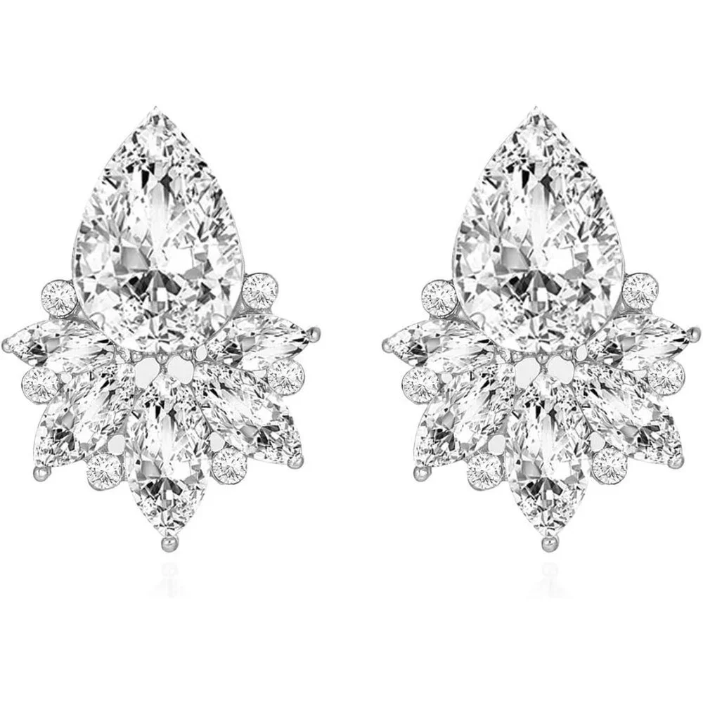 Vintage Rhinestone Earrings Fancy Crystal Cluster Drop Earrings Art Deco Earring